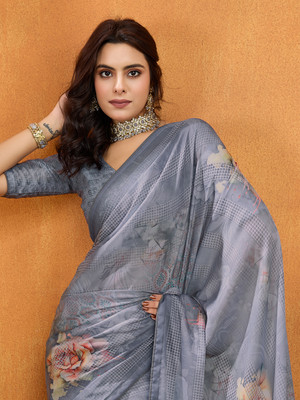 Tasrika Digital Print Bollywood Crepe Saree(Grey)