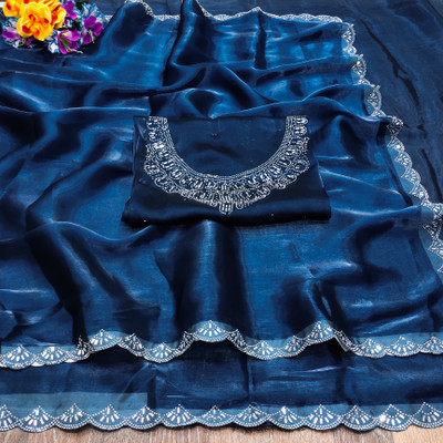 Keshav Creation Embellished Bollywood Jimmy choo Saree(Blue)
