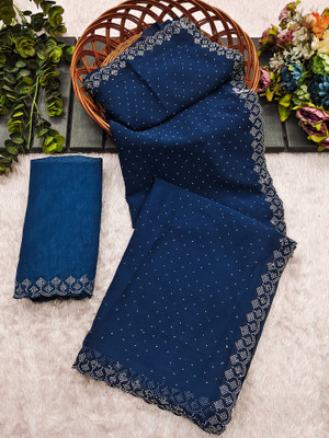 Anand Sarees Embellished, Self Design Bollywood Chiffon, Georgette Saree(Dark Blue)