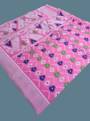 Dristikone Woven Jamdani Pure Cotton Saree(Pink)
