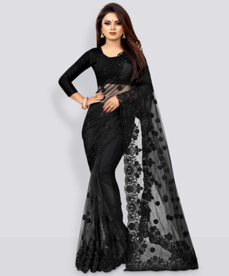 NIYANTAKSH Embroidered Bollywood Net Saree(Black)