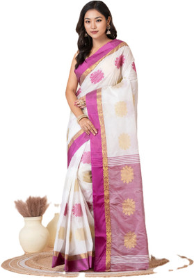 cloud vastra Woven Handloom Tussar Silk Saree(Magenta)
