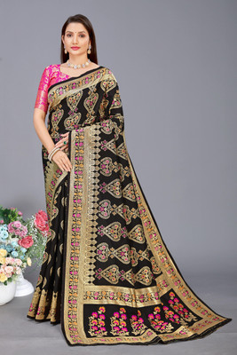 K SALIYA ENTERPRISE Printed Banarasi Pure Silk Saree(Black)