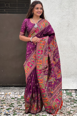 ROOP LAVANYA Woven Patola Pure Silk Saree(Purple, Multicolor)