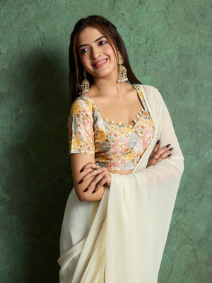 RekhaManiyar Dyed Bollywood Chiffon Saree(White)