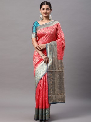 Sareemall Woven Kanjivaram Silk Blend Saree(Pink)