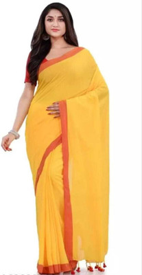 GOLU Solid/Plain Handloom Pure Cotton Saree(Yellow)