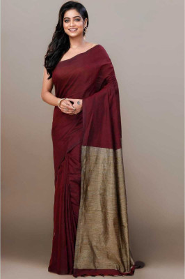 kridha Embellished Handloom Cotton Blend Saree(Maroon)
