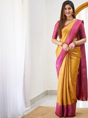 Moda Rapido Woven Daily Wear Silk Blend Saree(Yellow)