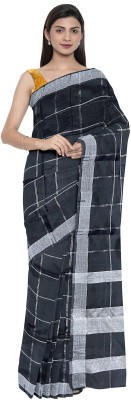 Kanakanjali Checkered Handloom Cotton Blend Saree(Black)