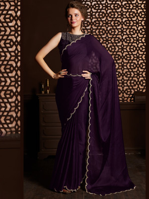 Ratnavati Embellished, Solid/Plain Bollywood Chiffon Saree(Purple)