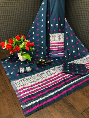 Rizanx Woven Assam Silk Cotton Blend Saree(Multicolor)