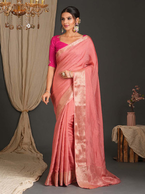 Sareemall Solid/Plain Banarasi Viscose Rayon Saree(Pink)