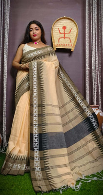 ADbutiq Self Design Handloom Handloom Cotton Blend Saree(Grey)