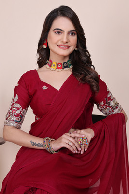 K 5 FASHION Embellished, Embroidered Bollywood Georgette Saree(Pink)