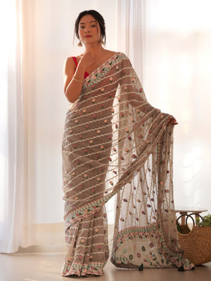 Sareemall Embroidered Bollywood Net Saree(Grey)
