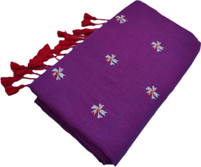 RenukaSaree Embroidered Handloom Cotton Blend Saree(Purple)