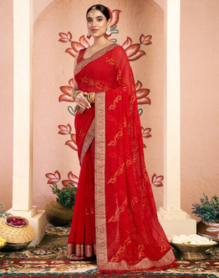 Divastri Embroidered, Embellished Bollywood Georgette, Lace Saree(Red)