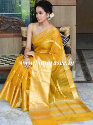 Muskan Fashion House Woven Banarasi Georgette Saree(Gold)