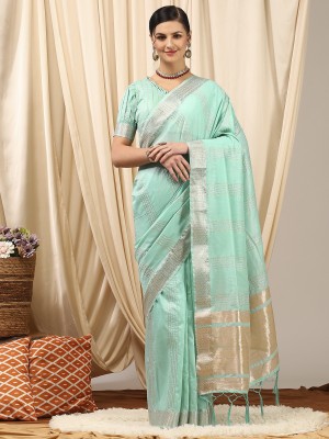 Divastri Woven Banarasi Linen Saree(Light Blue)