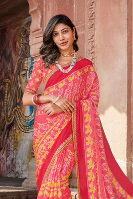 Laxmipati sarees Printed Bollywood Chiffon Saree(Pink)