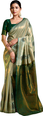 Pranjal Woven Banarasi Silk Blend Saree(Light Green)