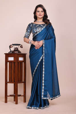 saanvi Solid/Plain Bollywood Art Silk Saree(Dark Blue)