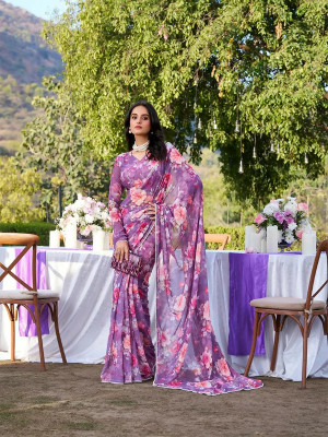 Dhanshvi Printed Bollywood Georgette Saree(Purple)