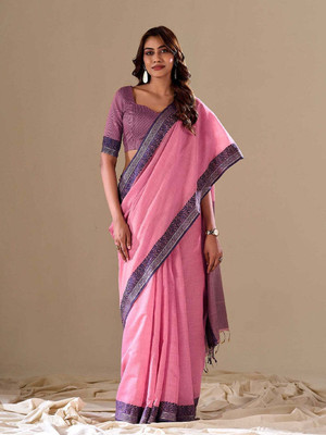 all about you Embroidered Bollywood Cotton Blend Saree(Pink)