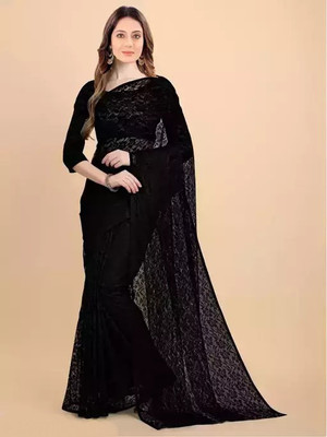 Vraggi Self Design Bollywood Net Saree(Black)