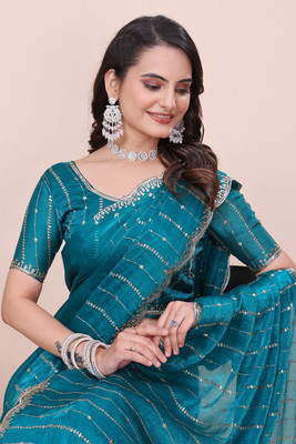 K 5 FASHION Embellished Bollywood Jimmy choo Saree(Light Green)