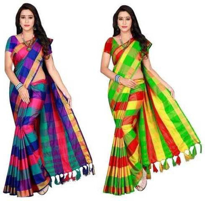 Bhagwati Creation Solid/Plain Bollywood Cotton Silk Saree(Dark Green)