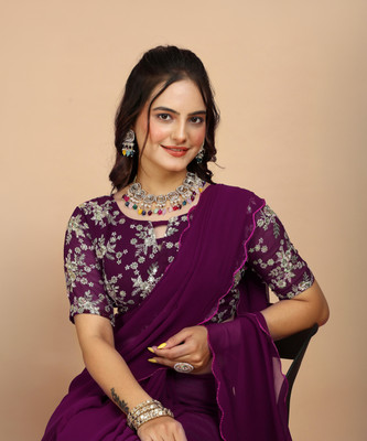 K 5 FASHION Embroidered Bollywood Georgette Saree(Magenta)