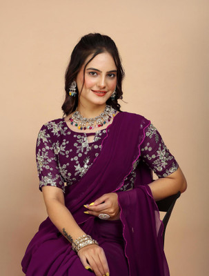 K 5 FASHION Embroidered Bollywood Georgette Saree(Magenta)