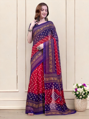 HouseOfCommon Printed Bandhani Georgette Saree(Purple)