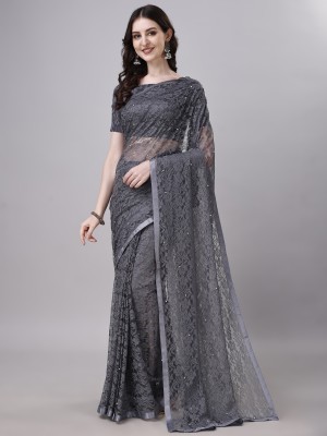 LEOSAGI Printed Bollywood Net Saree(Grey)