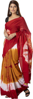 Kiaaron Hand Painted, Blocked Printed Bandhani Pure Cotton Saree(Red)