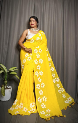 Dixon Printed Handloom Pure Cotton Saree(Yellow)