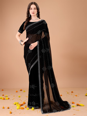 Divastri Self Design Bollywood Georgette Saree(Black)