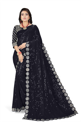 RUPAL CREATION Embellished Baluchari Georgette Saree(Black)