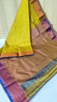 sri rishi Dyed Handloom Cotton Silk Saree(Dark Green)