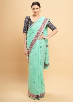 Manvish Drapes Self Design, Woven Chettinadu Pure Cotton Saree(Light Green)