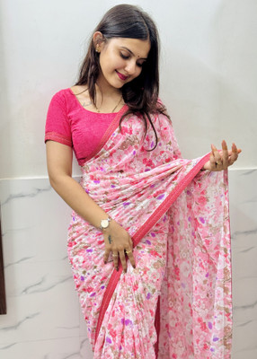 TELIRAJ.FASHION. Printed Bollywood Georgette Saree(Pink)