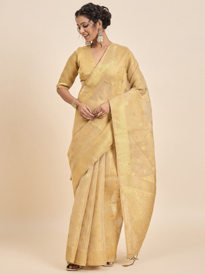 Vichitra Woven, Self Design Banarasi Tissue, Silk Blend Saree(Beige)