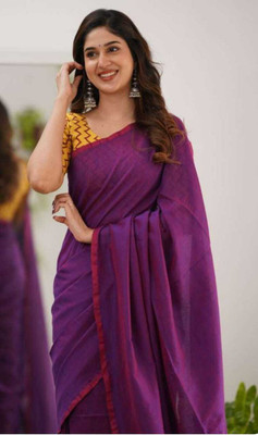 Maku Solid/Plain Handloom Pure Cotton Saree(Multicolor)