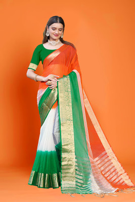 Aarunika SBT Color Block Bollywood Organza Saree(Multicolor)