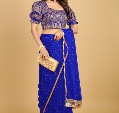 DIVYASHAKTI FASHION Embellished Daily Wear Chiffon Saree(Blue)