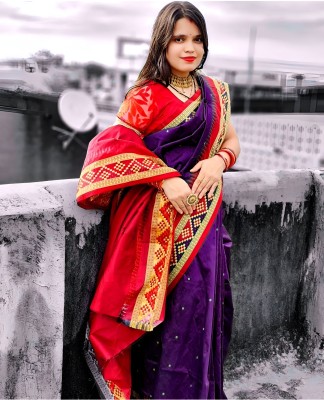 Sijileen Printed Sambalpuri Art Silk Saree(Purple)