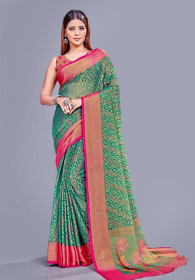 immolate Printed, Woven, Solid/Plain Bandhani Chiffon Saree(Multicolor)