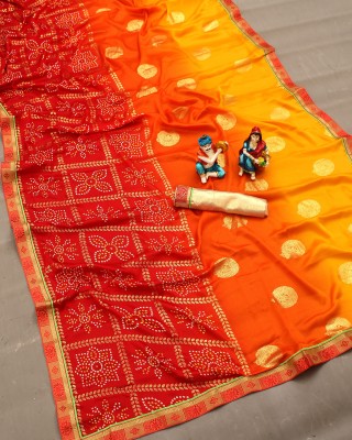 mahalaxmi fab Printed Bollywood Georgette Saree(Red, Orange, Yellow)